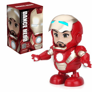 Dance Spider Man Avengers Bumblebee Iron Man Action Figure Toy LED Flashlight With Light Sound Music Robot Hero Electronic Toy