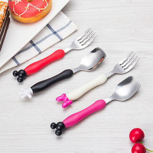 Cartoon Mickey Children Spoon Fork Set Baby Feeding Spoon Stainless Steel Kids Eating Utensils Toddler Baby Flatware Accessories